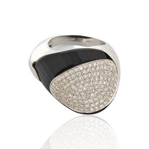 Superoro 18K White Gold Diamond Onyx Ring